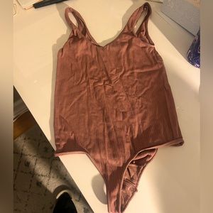 Skims ribbed bodysuit in rose clay S/M